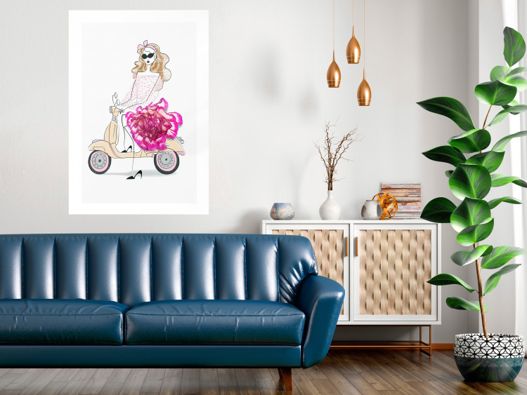 Wall Poster Girl on Scooter - abstract woman with flower on white background 127837 additionalImage 5