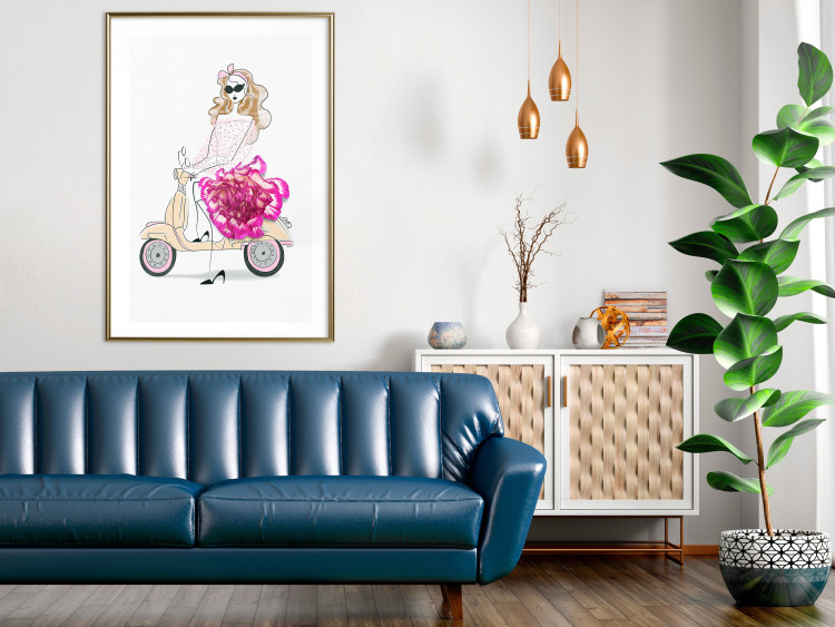 Wall Poster Girl on Scooter - abstract woman with flower on white background 127837 additionalImage 13
