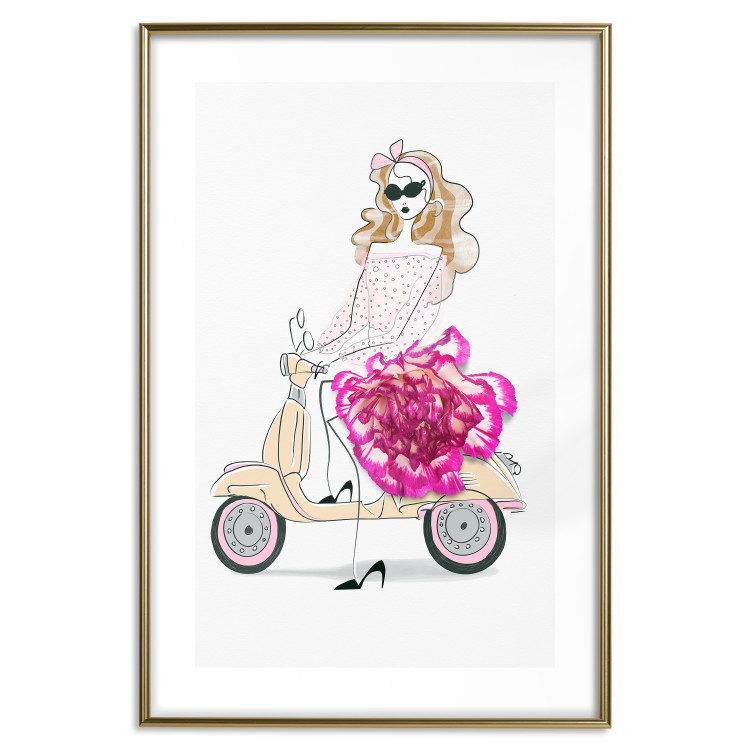 Wall Poster Girl on Scooter - abstract woman with flower on white background 127837 additionalImage 16