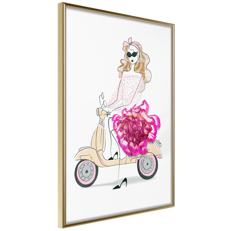 Wall Poster Girl on Scooter - abstract woman with flower on white background 127837 additionalImage 12
