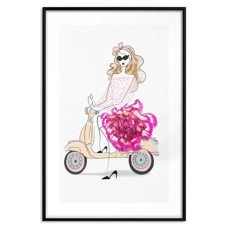 Wall Poster Girl on Scooter - abstract woman with flower on white background 127837 additionalImage 17