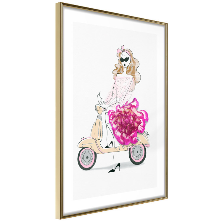 Wall Poster Girl on Scooter - abstract woman with flower on white background 127837 additionalImage 7
