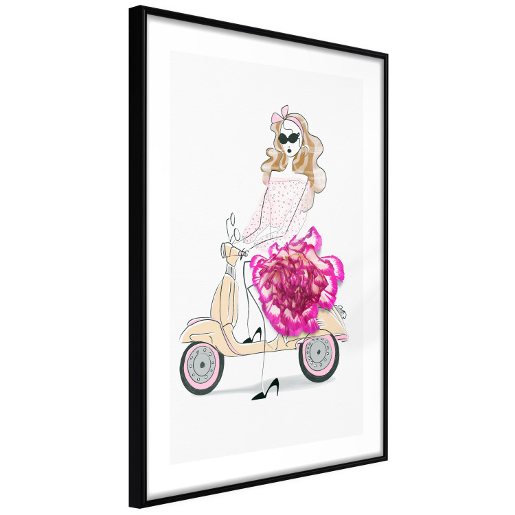 Wall Poster Girl on Scooter - abstract woman with flower on white background 127837 additionalImage 8