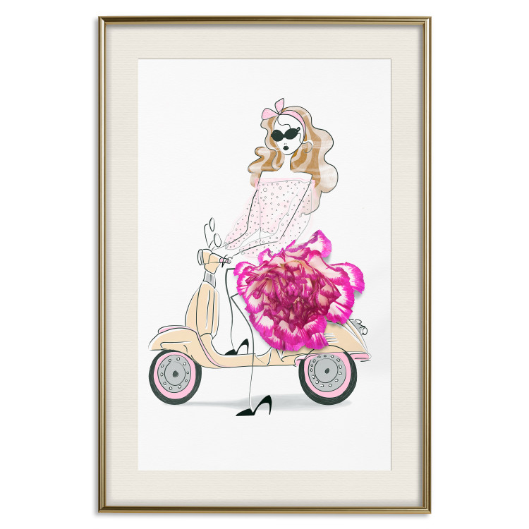 Wall Poster Girl on Scooter - abstract woman with flower on white background 127837 additionalImage 20