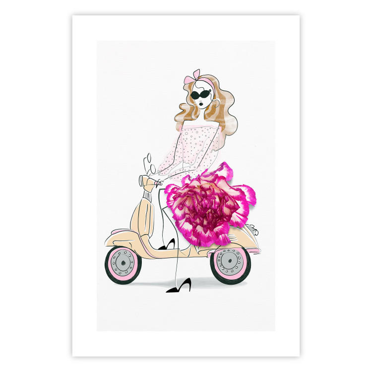 Wall Poster Girl on Scooter - abstract woman with flower on white background 127837 additionalImage 25