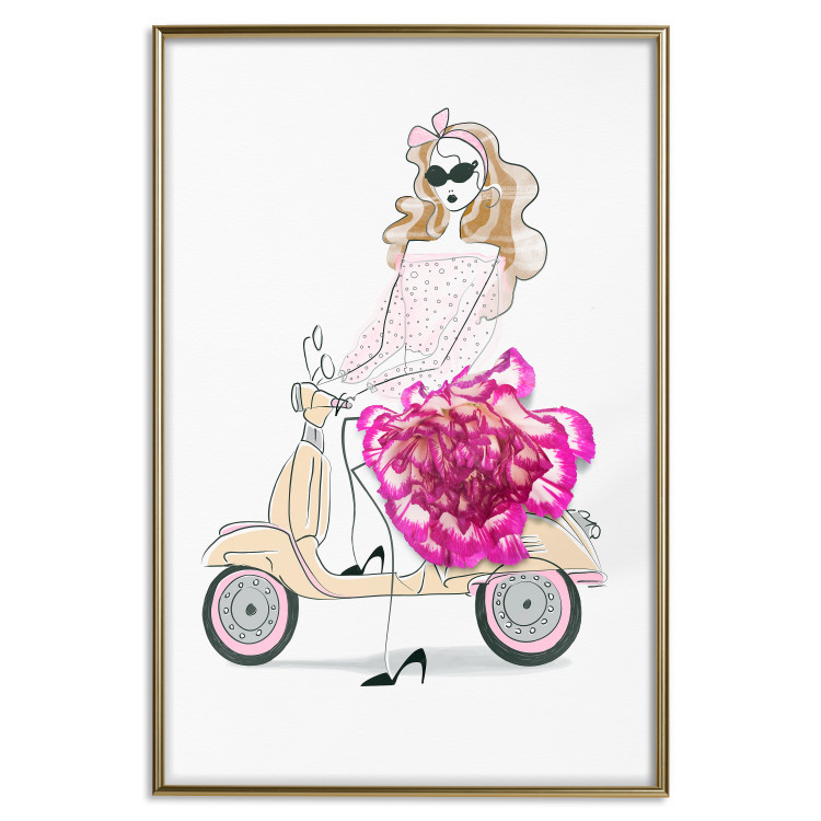 Wall Poster Girl on Scooter - abstract woman with flower on white background 127837 additionalImage 17