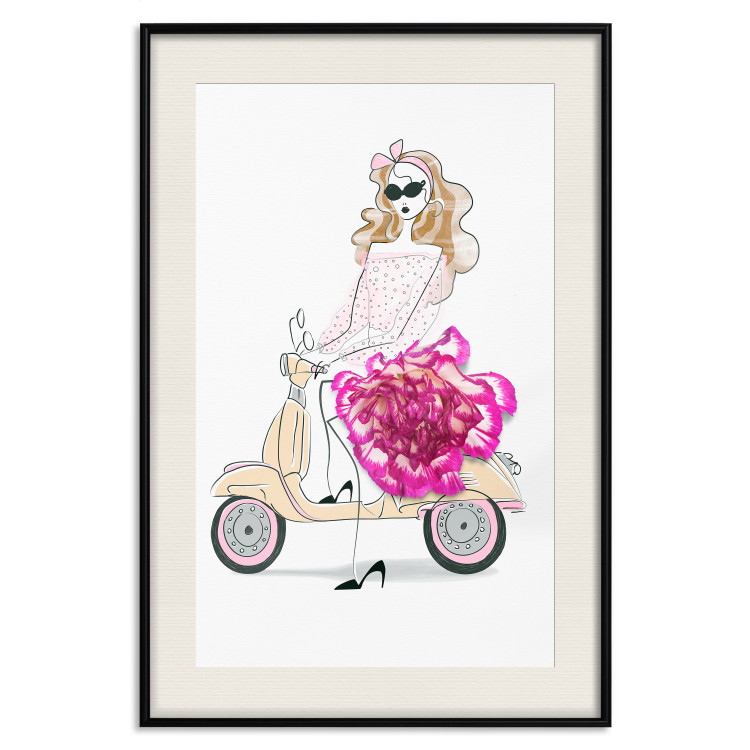 Wall Poster Girl on Scooter - abstract woman with flower on white background 127837 additionalImage 19