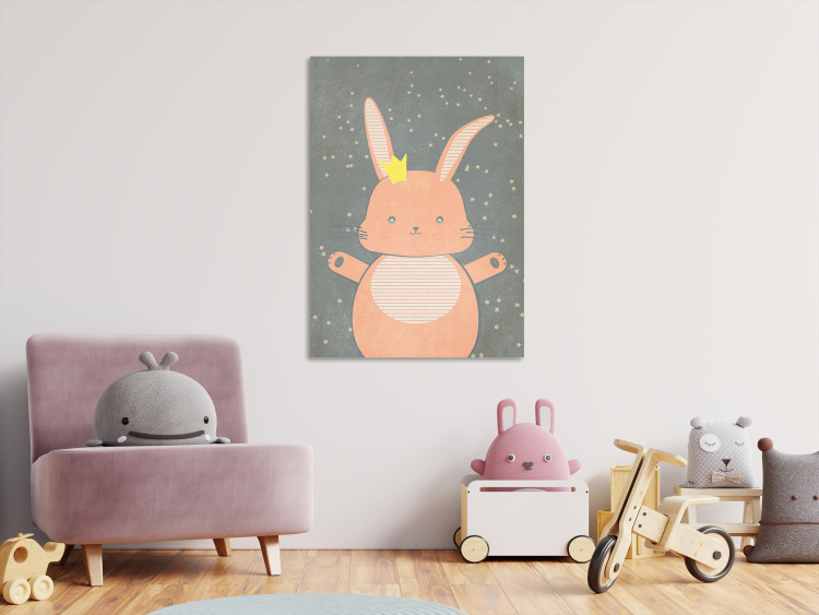 Canvas Art Print Pink Princess (1-part) vertical - pastel rabbit with stars 129537 additionalImage 3