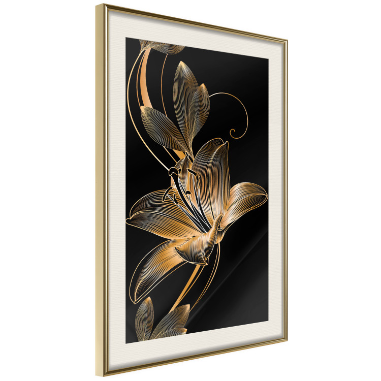 Wall Poster Delicacy of Lilies - abstract golden lily on a solid black background 130337 additionalImage 2