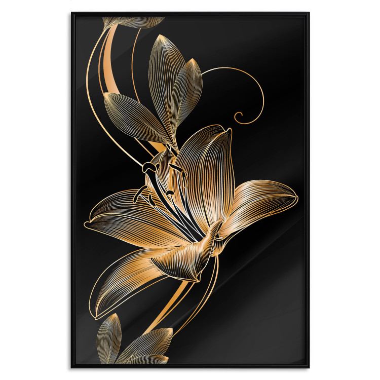 Wall Poster Delicacy of Lilies - abstract golden lily on a solid black background 130337 additionalImage 14