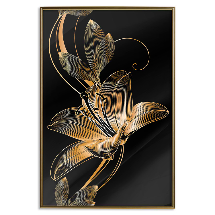 Wall Poster Delicacy of Lilies - abstract golden lily on a solid black background 130337 additionalImage 17