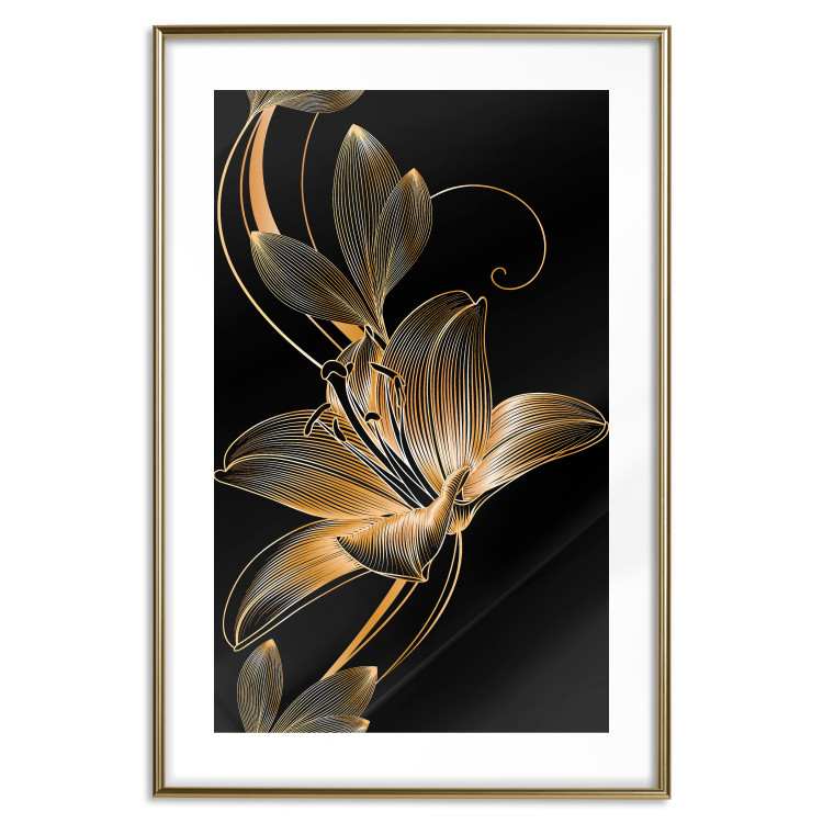 Wall Poster Delicacy of Lilies - abstract golden lily on a solid black background 130337 additionalImage 15