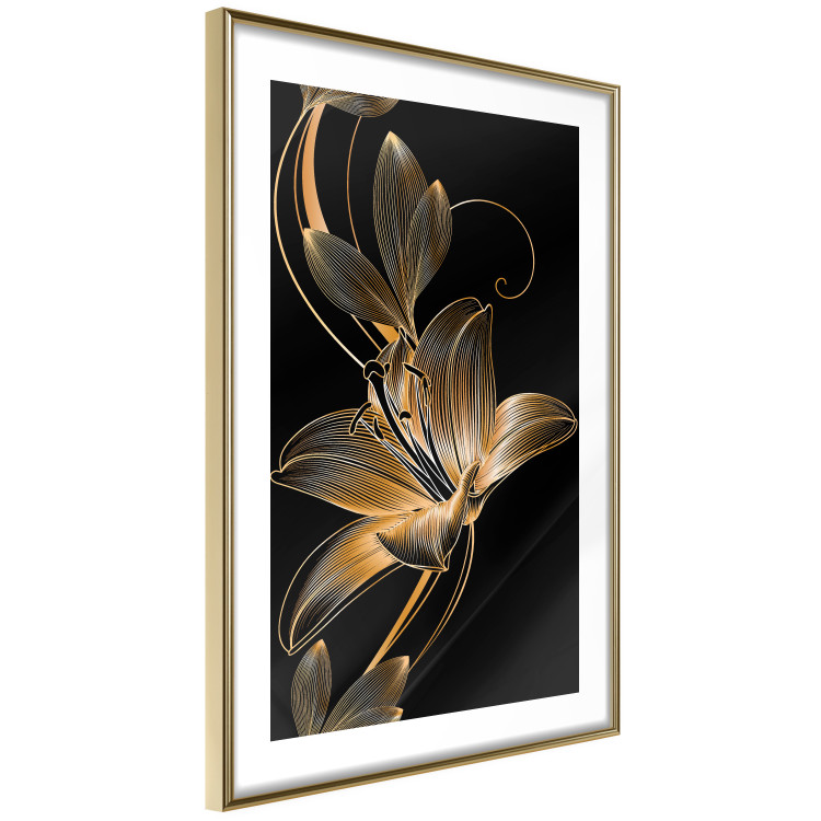Wall Poster Delicacy of Lilies - abstract golden lily on a solid black background 130337 additionalImage 9