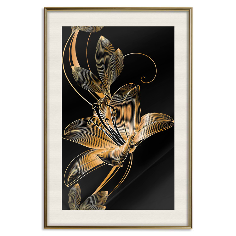 Wall Poster Delicacy of Lilies - abstract golden lily on a solid black background 130337 additionalImage 20