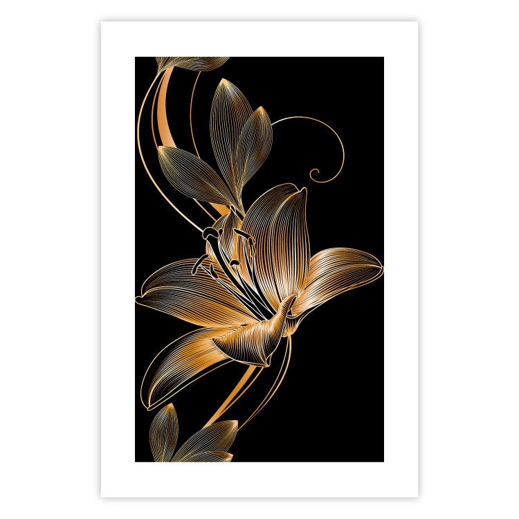 Wall Poster Delicacy of Lilies - abstract golden lily on a solid black background 130337 additionalImage 21