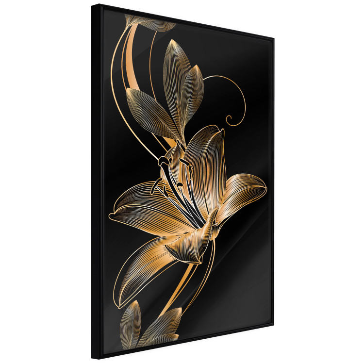 Wall Poster Delicacy of Lilies - abstract golden lily on a solid black background 130337 additionalImage 13