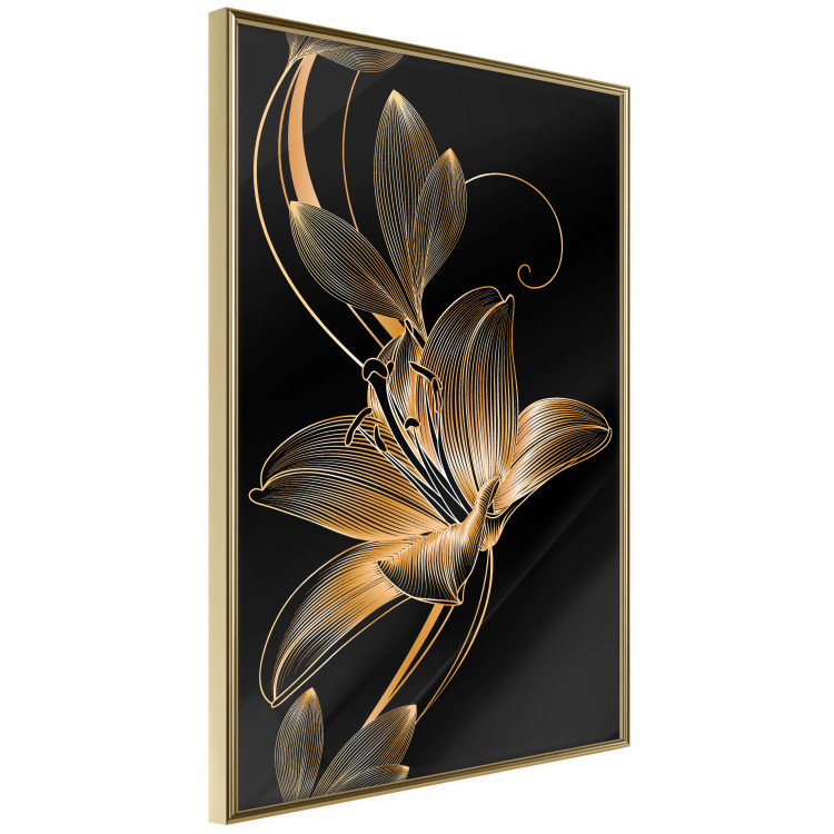 Wall Poster Delicacy of Lilies - abstract golden lily on a solid black background 130337 additionalImage 12