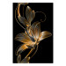 Wall Poster Delicacy of Lilies - abstract golden lily on a solid black background 130337