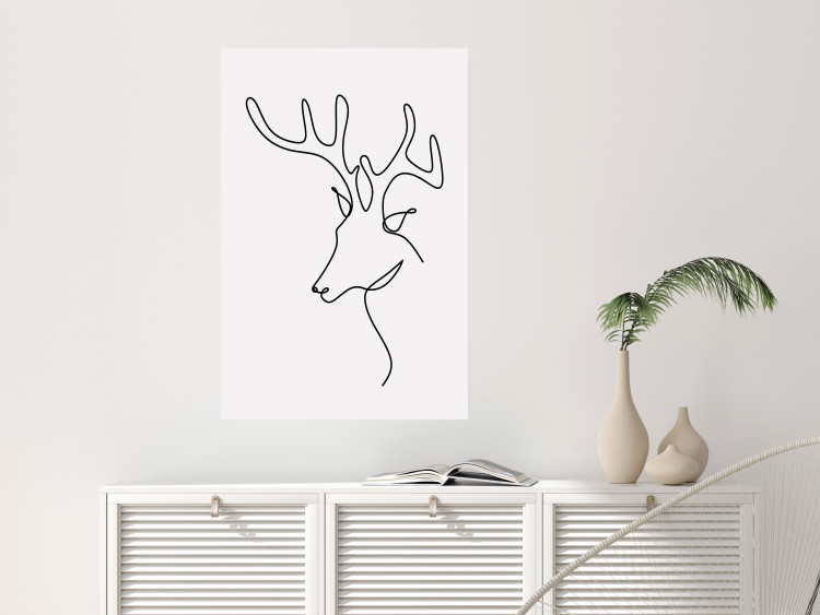 Poster Thoughtful Deer - black line art of a deer on a solid light background 130737 additionalImage 2
