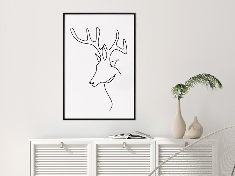 Poster Thoughtful Deer - black line art of a deer on a solid light background 130737 additionalImage 6