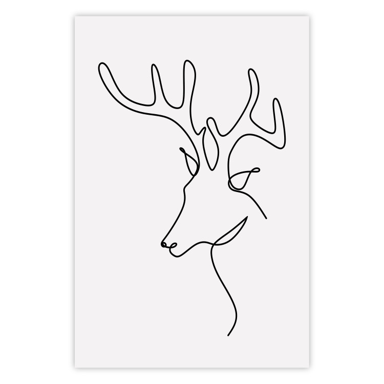Poster Thoughtful Deer - black line art of a deer on a solid light background 130737