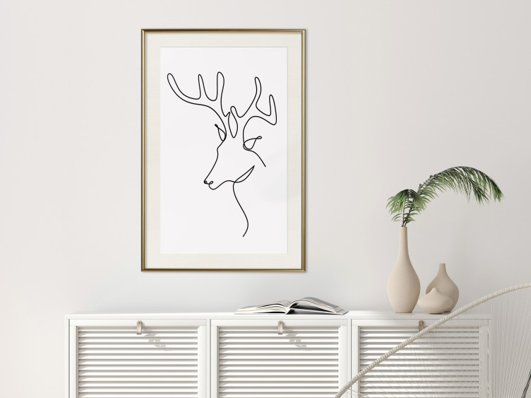 Poster Thoughtful Deer - black line art of a deer on a solid light background 130737 additionalImage 22