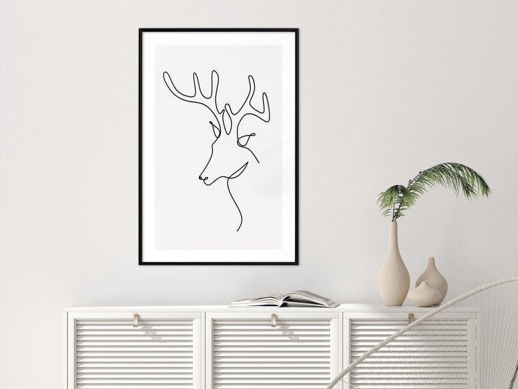 Poster Thoughtful Deer - black line art of a deer on a solid light background 130737 additionalImage 23