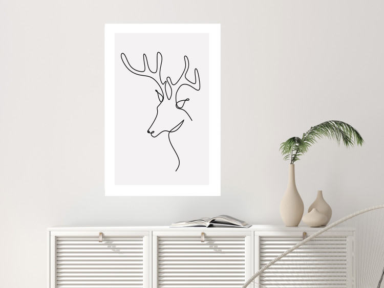 Poster Thoughtful Deer - black line art of a deer on a solid light background 130737 additionalImage 3