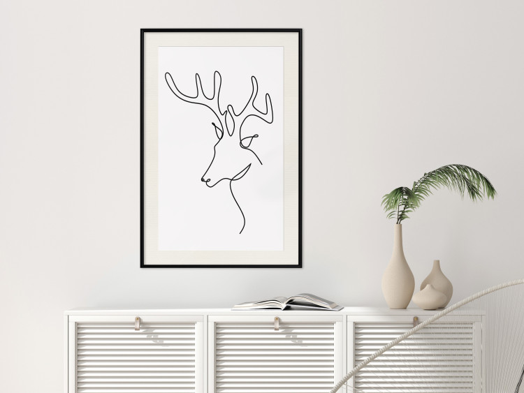 Poster Thoughtful Deer - black line art of a deer on a solid light background 130737 additionalImage 24