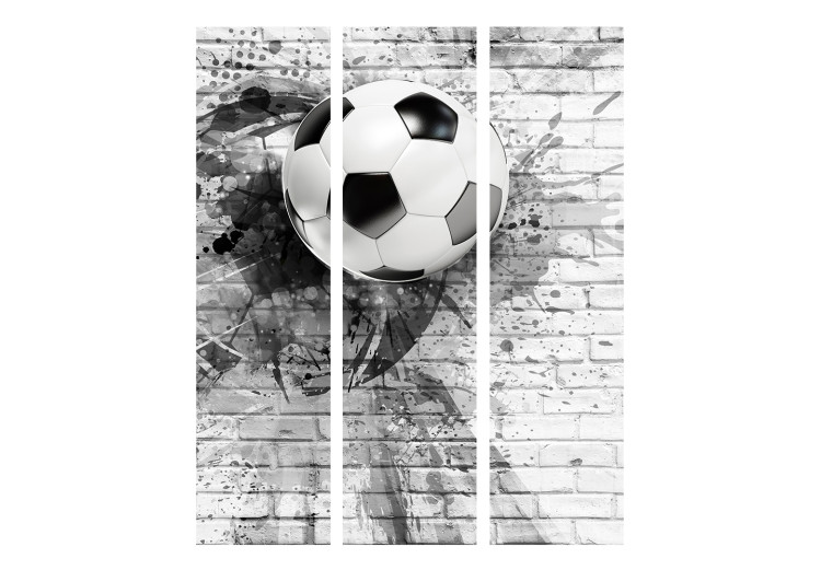 Room Divider Football Dynamics (3-piece) - black and white soccer ball on brick 132537 additionalImage 3