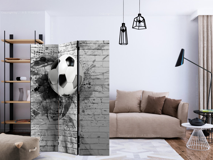 Room Divider Football Dynamics (3-piece) - black and white soccer ball on brick 132537 additionalImage 4