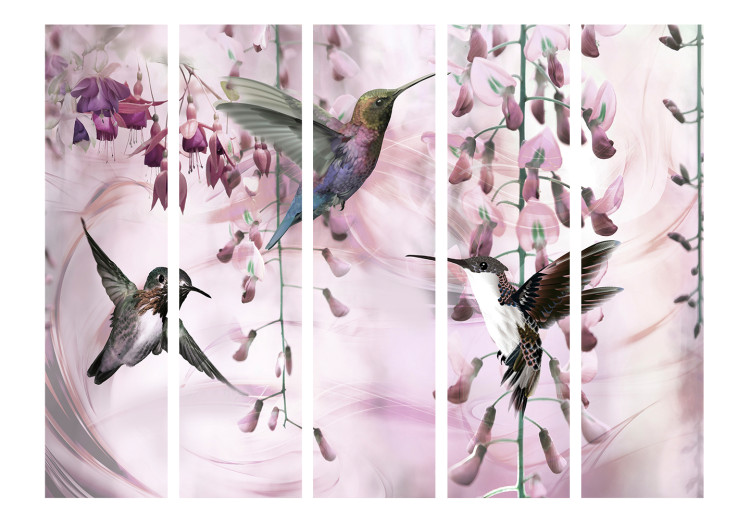 Room Divider Screen Flying hummingbirds (pink) II (5-piece) - colorful birds amidst nature 132637 additionalImage 3