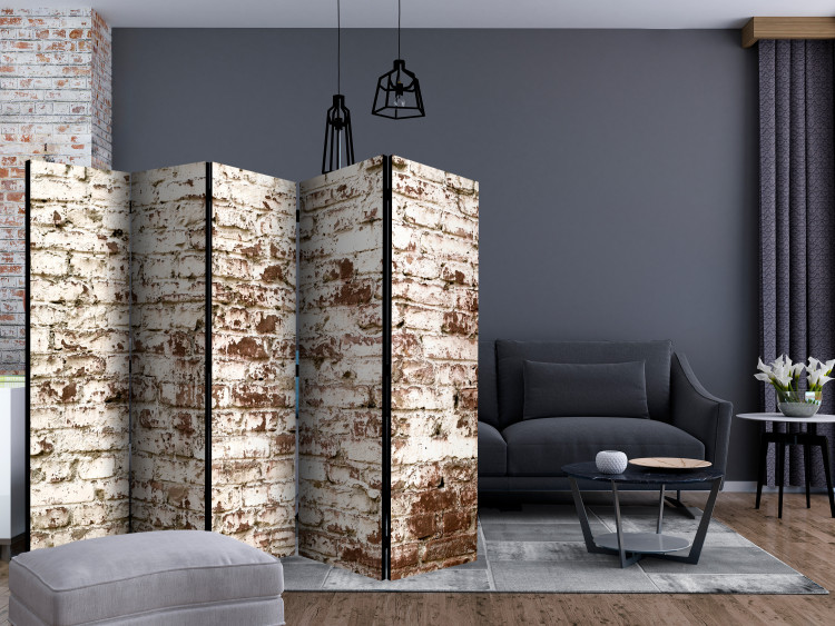 Folding Screen Time Streaks II (5-piece) - composition with old brick texture 132837 additionalImage 4