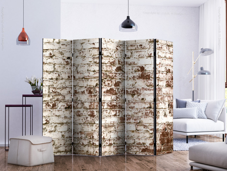 Folding Screen Time Streaks II (5-piece) - composition with old brick texture 132837 additionalImage 2