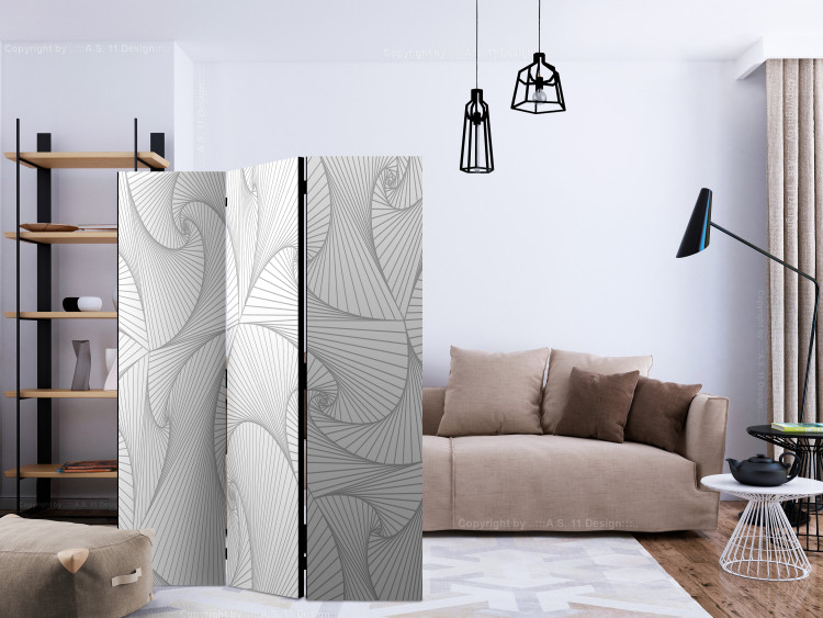 Room Separator Avant-garde Fan (3-piece) - white pattern in geometric figures 133037 additionalImage 4