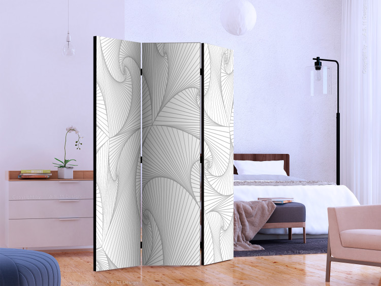 Room Separator Avant-garde Fan (3-piece) - white pattern in geometric figures 133037 additionalImage 2