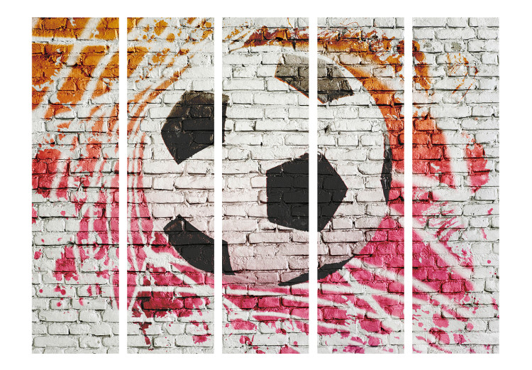 Room Separator Street Football II (5-piece) - soccer ball against a white brick wall 133337 additionalImage 3