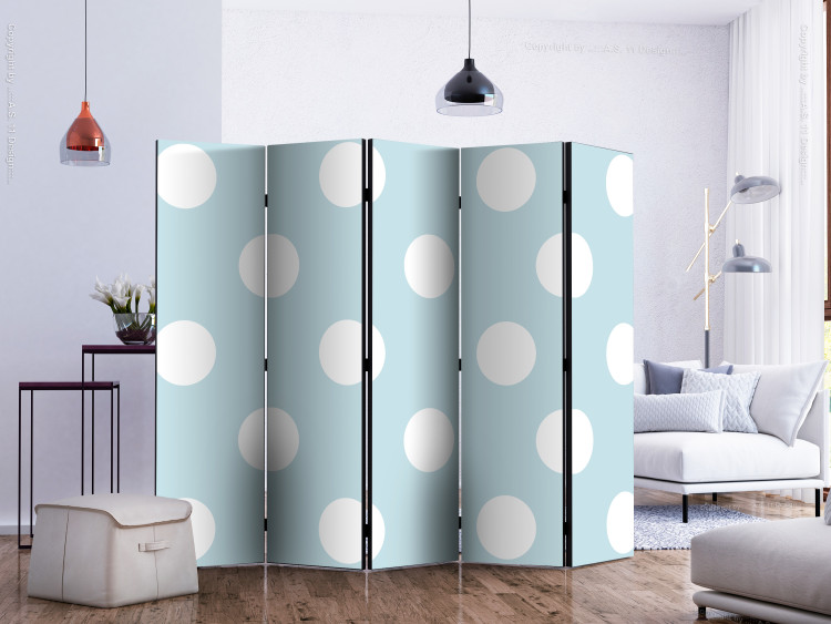 Room Separator Blue Sweetness II (5-piece) - composition in white dots 133537 additionalImage 2