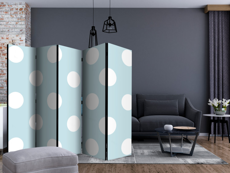 Room Separator Blue Sweetness II (5-piece) - composition in white dots 133537 additionalImage 4