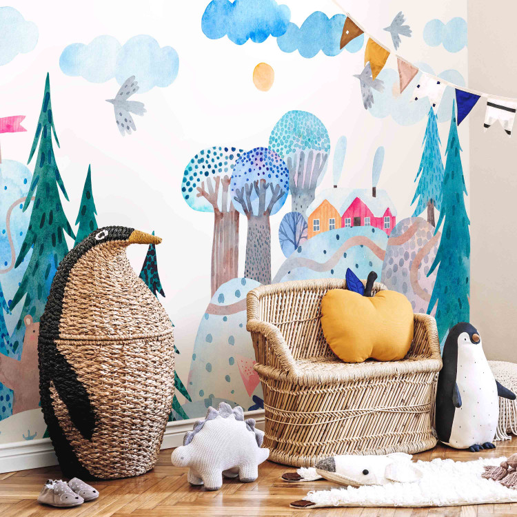Wall Mural Journey in the forest - landscape with cloud mountains and trees for children 142737 additionalImage 6