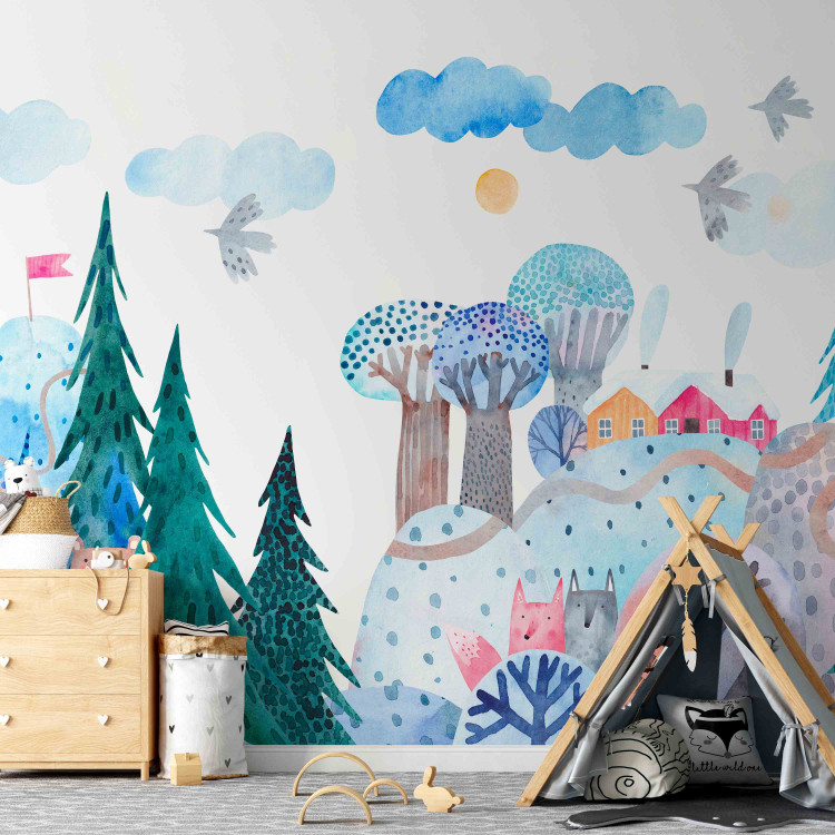 Wall Mural Journey in the forest - landscape with cloud mountains and trees for children 142737 additionalImage 4