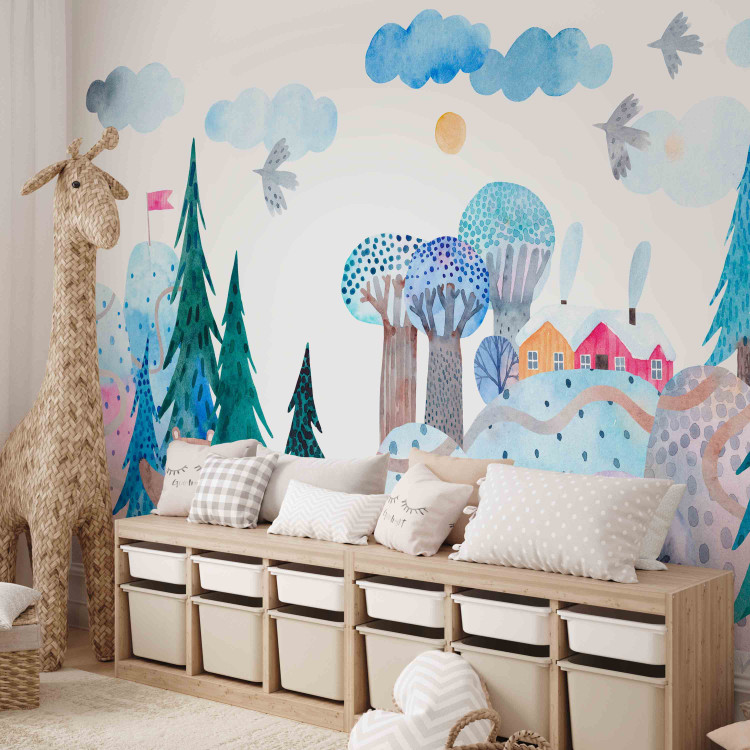 Wall Mural Journey in the forest - landscape with cloud mountains and trees for children 142737 additionalImage 5