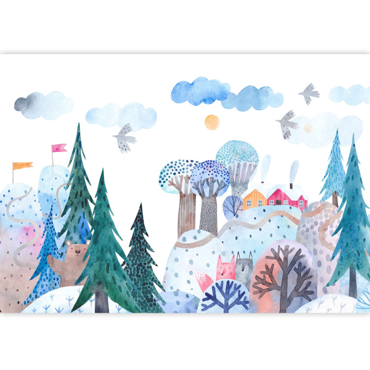 Wall Mural Journey in the forest - landscape with cloud mountains and trees for children 142737 additionalImage 3