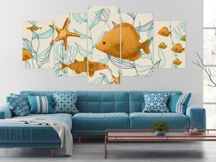 Canvas Ocean Adventure (5-piece) Wide - fish and algae on the seabed 143737 additionalImage 3