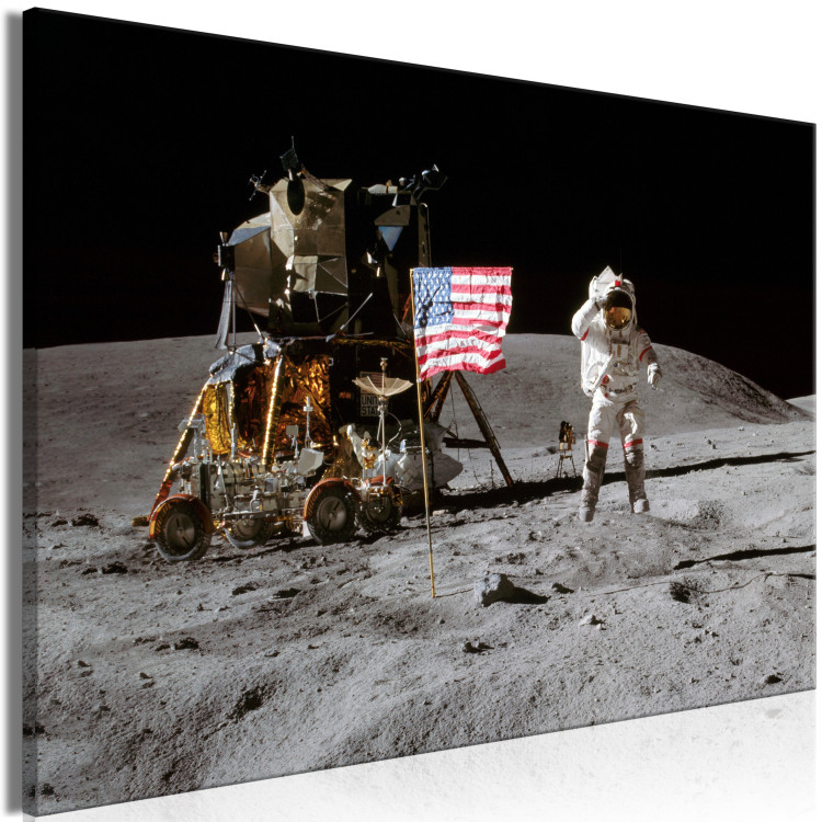 Large canvas print Moon Landing - Photo of the Ship, Flag and Astronaut in Space 146437 additionalImage 2