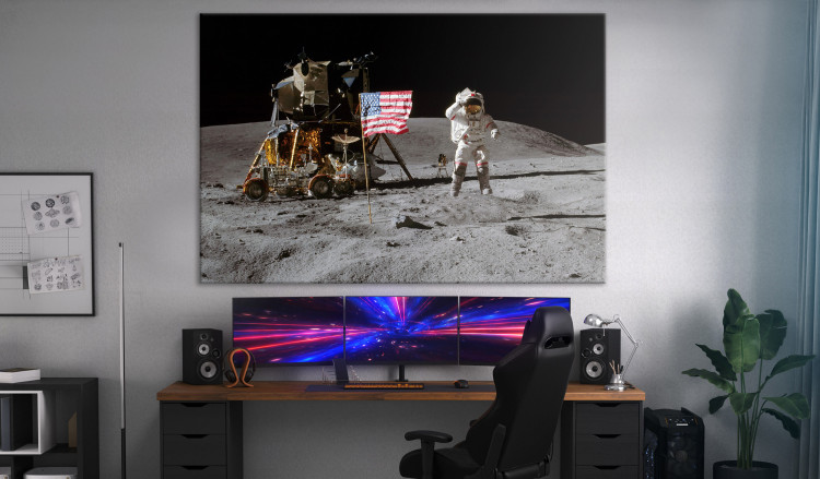 Large canvas print Moon Landing - Photo of the Ship, Flag and Astronaut in Space 146437 additionalImage 5