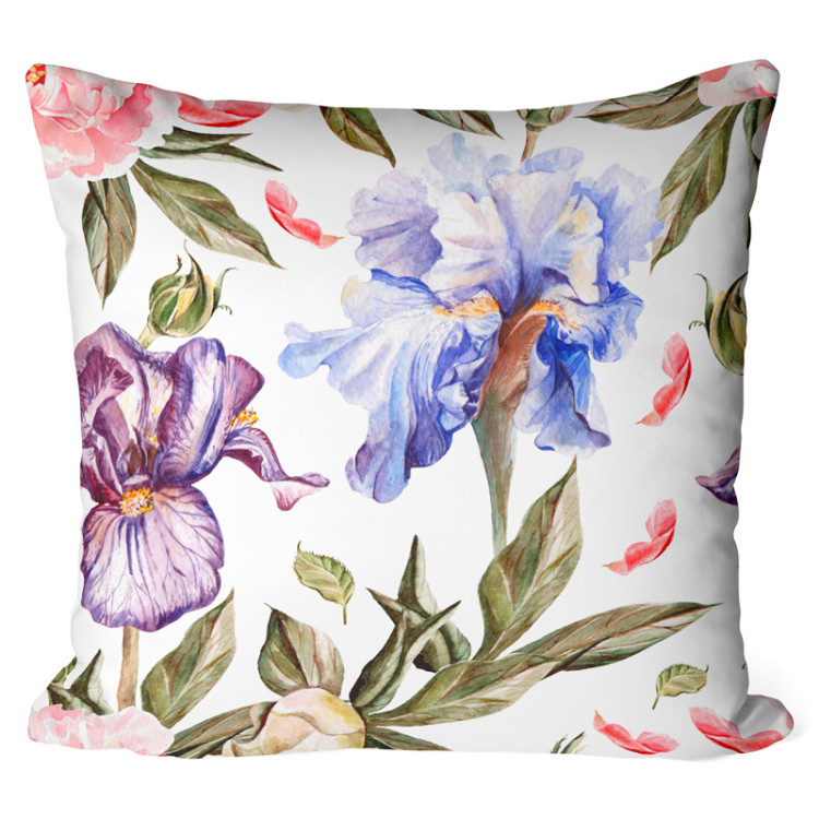 Decorative Microfiber Pillow Morning among the irises - a plant composition in cottagecore style cushions 146837