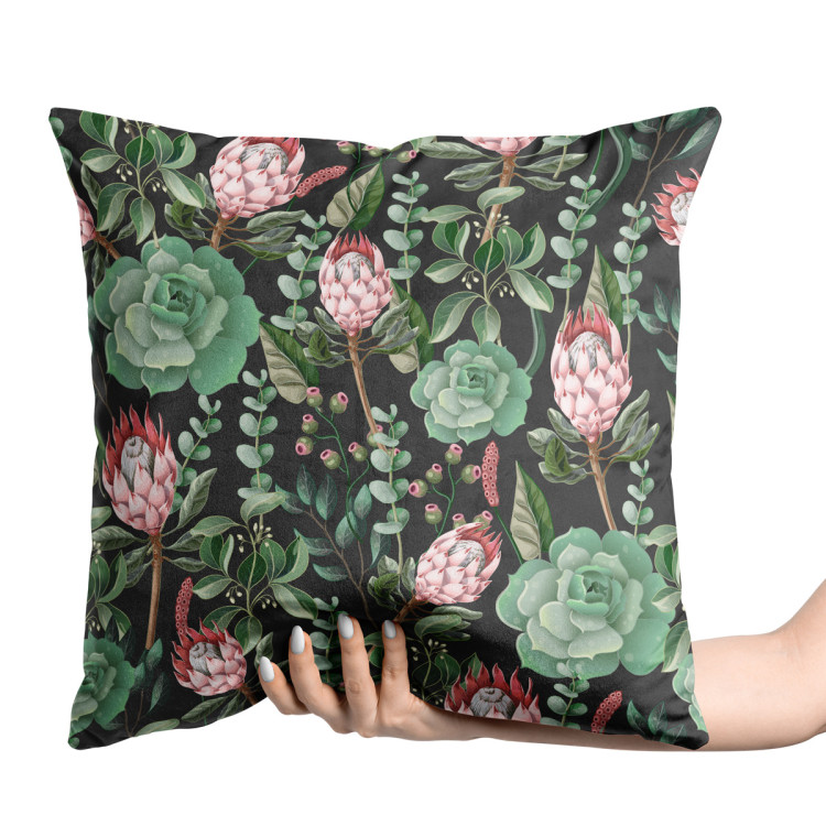 Decorative Velor Pillow Cactus gallery - graphic composition of succulents on black background 147137 additionalImage 2