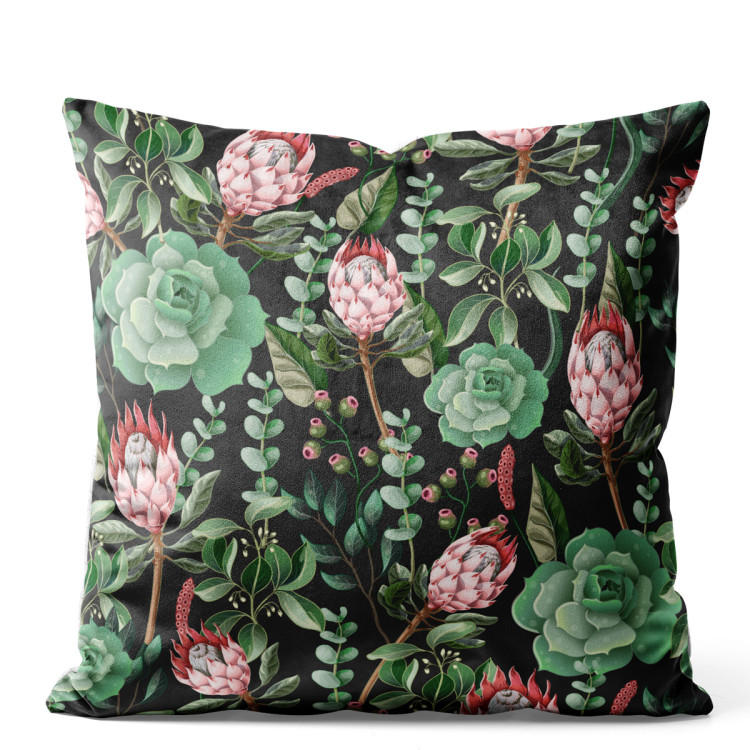 Decorative Velor Pillow Cactus gallery - graphic composition of succulents on black background 147137