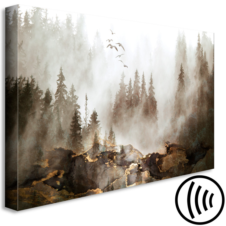 Canvas Departing Birds (1-piece) - landscape with misty forest in sepia 148837 additionalImage 6